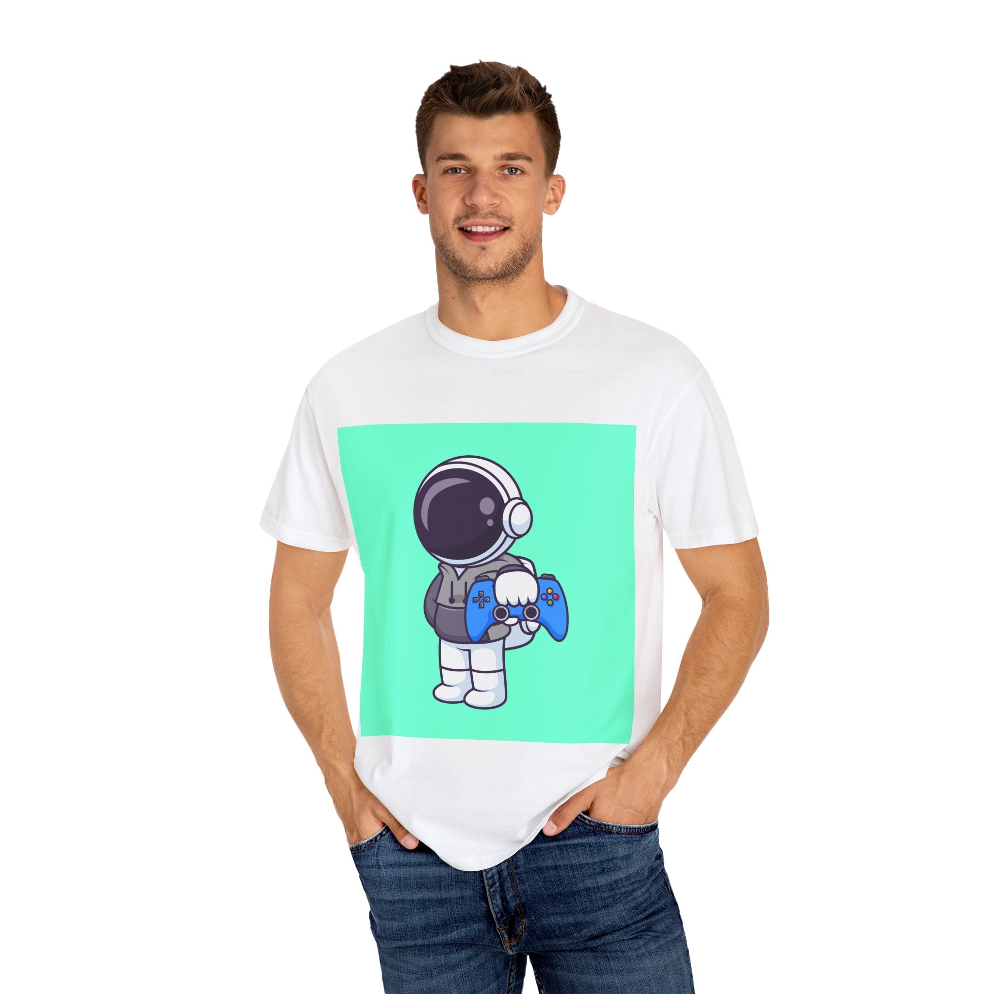 Playful Astronaut Gaming T-shirt | Fun Tee for Gamers | Unisex Casual Wear | Perfect Gift for Birthdays & Holidays | Space Gaming Apparel