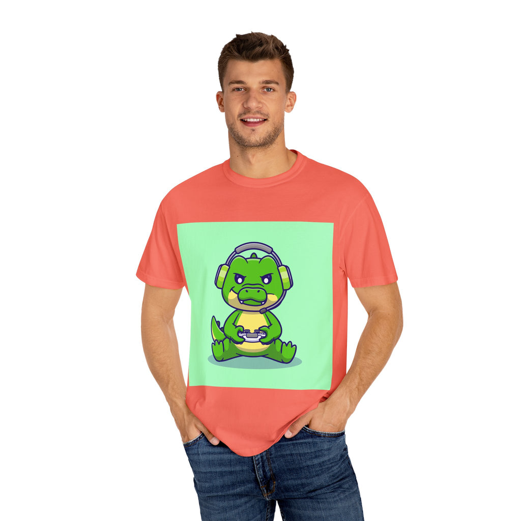 Playful Gaming Dinosaur T-shirt | Unisex Tee for Gamers, Unique Gift for Birthdays, Cute Cartoon Shirt, Casual Wear, Funny Graphic Tee