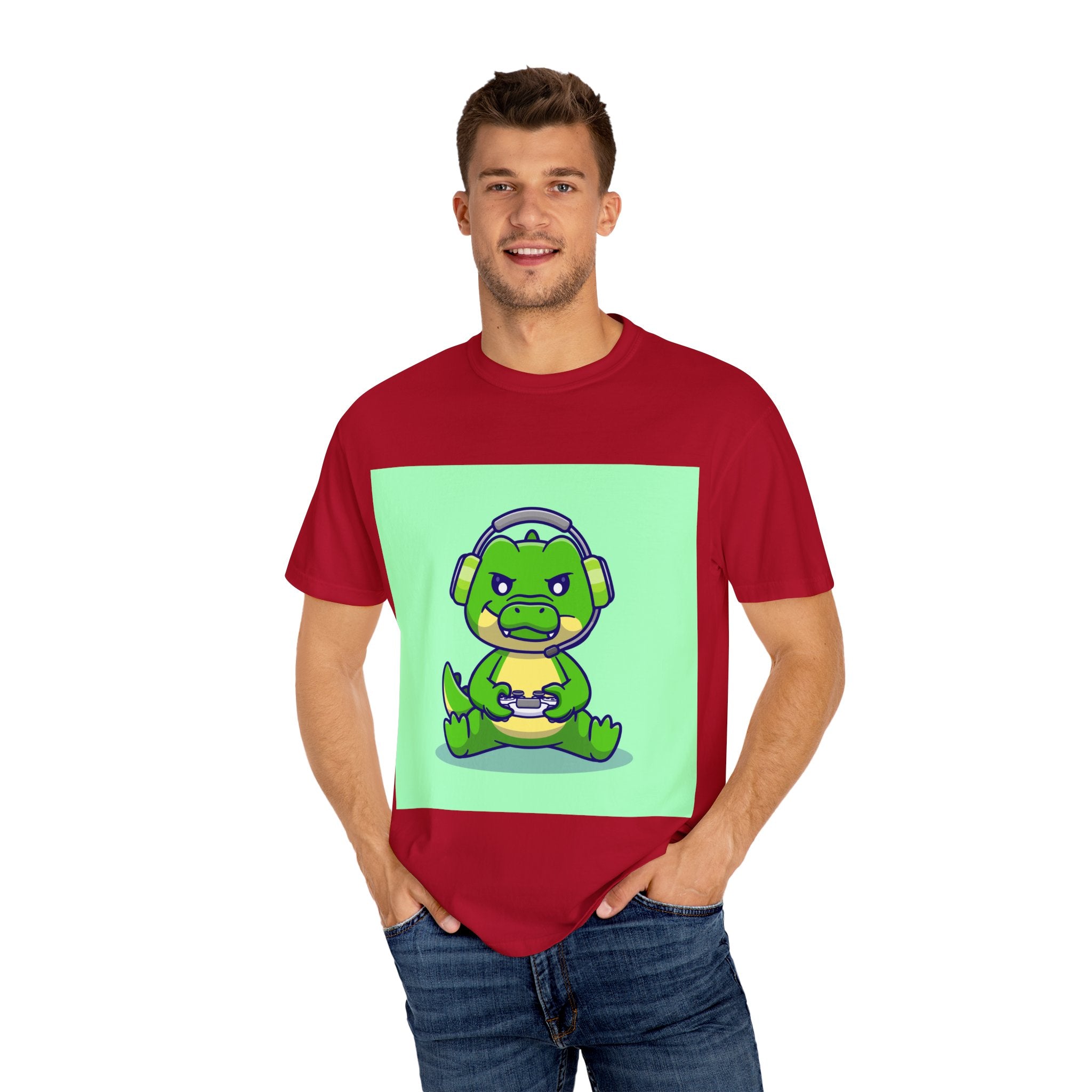 Playful Gaming Dinosaur T-shirt | Unisex Tee for Gamers, Unique Gift for Birthdays, Cute Cartoon Shirt, Casual Wear, Funny Graphic Tee