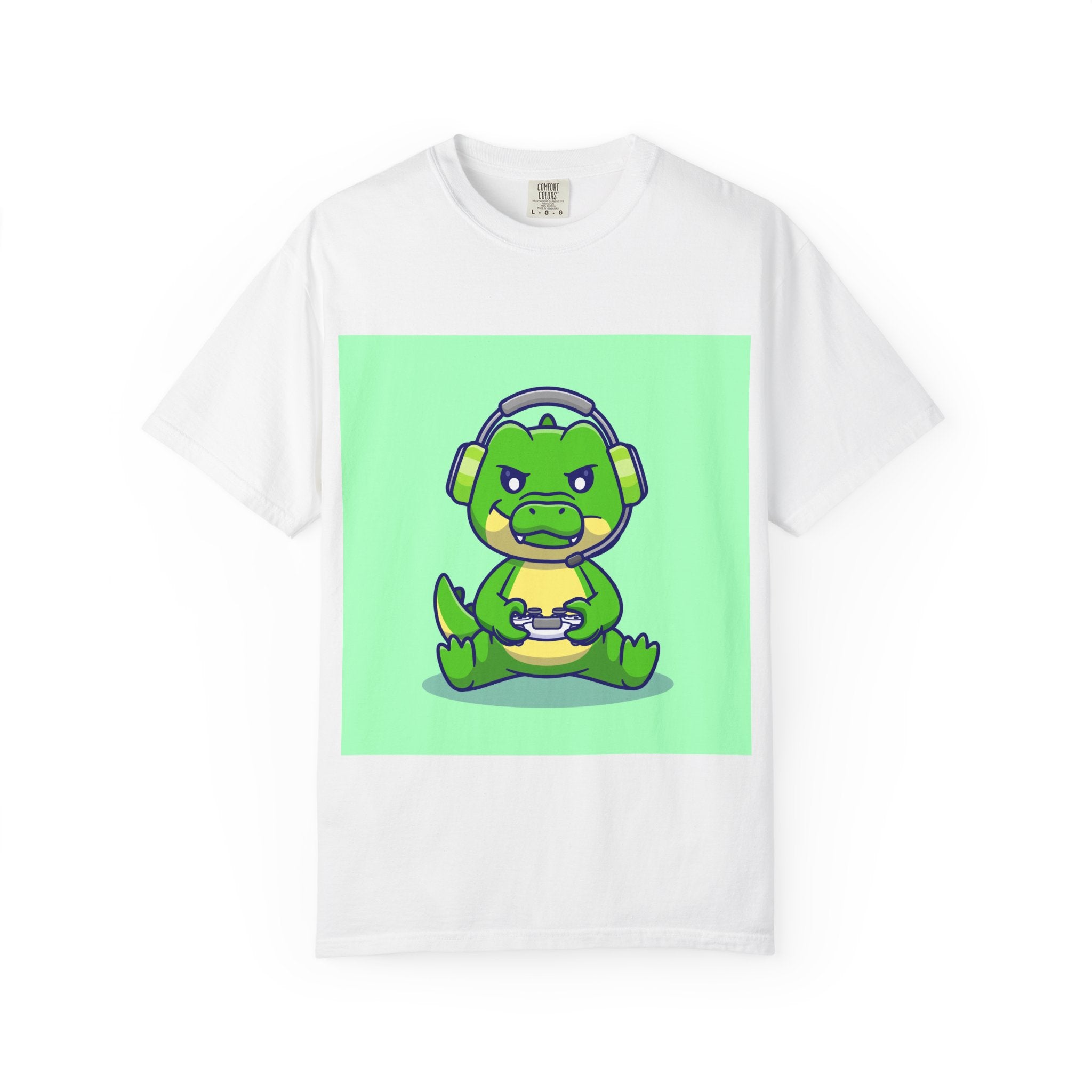 Playful Gaming Dinosaur T-shirt | Unisex Tee for Gamers, Unique Gift for Birthdays, Cute Cartoon Shirt, Casual Wear, Funny Graphic Tee