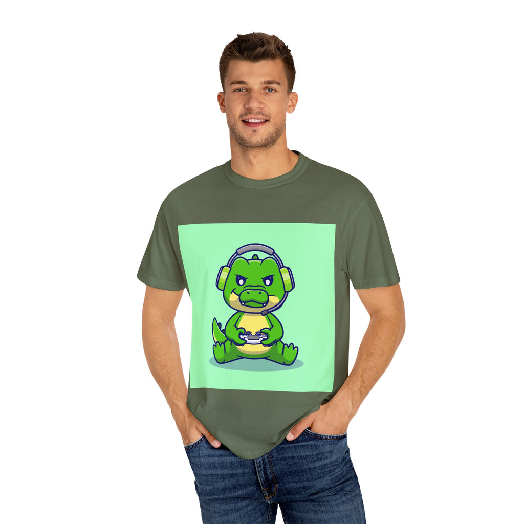 Playful Gaming Dinosaur T-shirt | Unisex Tee for Gamers, Unique Gift for Birthdays, Cute Cartoon Shirt, Casual Wear, Funny Graphic Tee