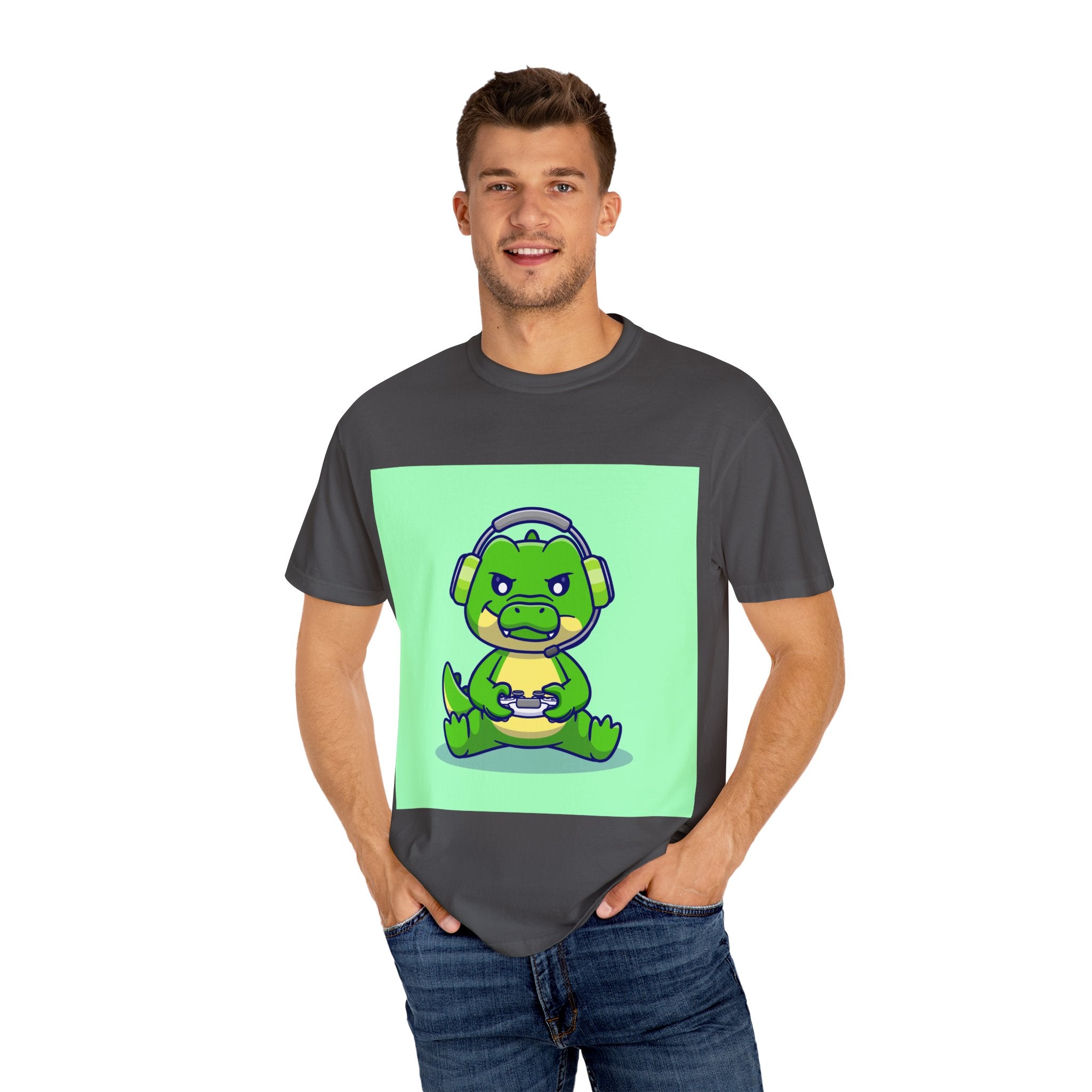 Playful Gaming Dinosaur T-shirt | Unisex Tee for Gamers, Unique Gift for Birthdays, Cute Cartoon Shirt, Casual Wear, Funny Graphic Tee