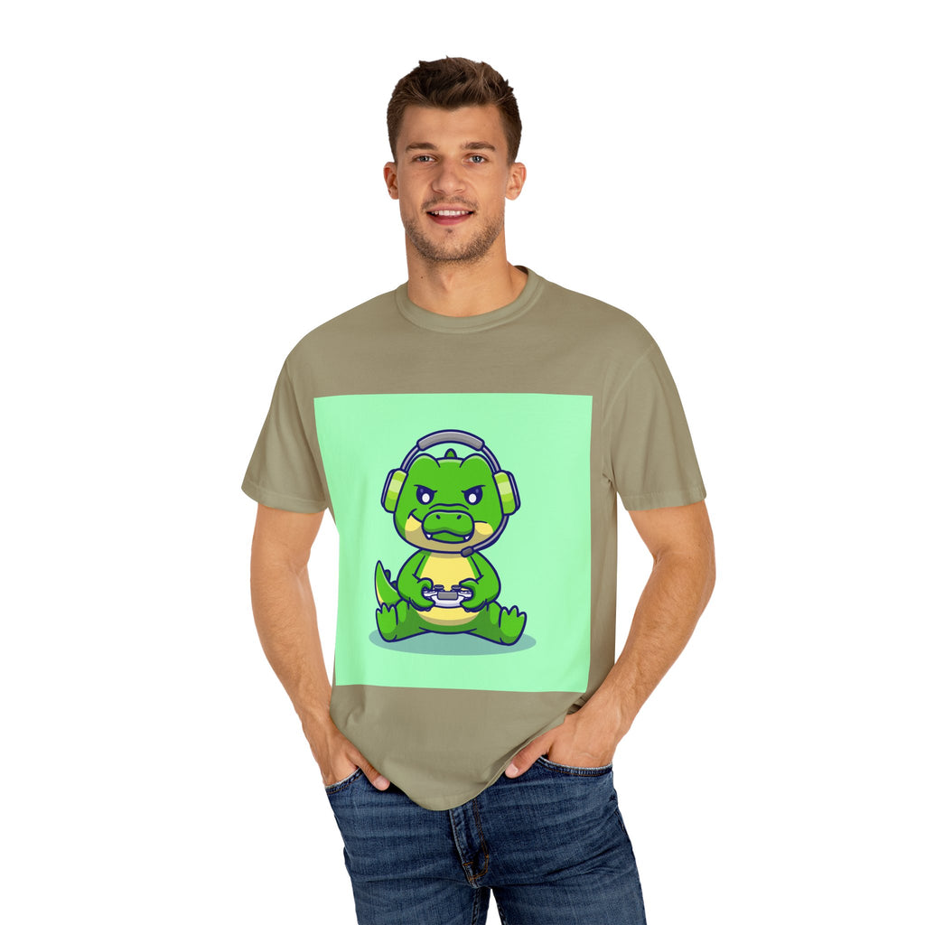 Playful Gaming Dinosaur T-shirt | Unisex Tee for Gamers, Unique Gift for Birthdays, Cute Cartoon Shirt, Casual Wear, Funny Graphic Tee