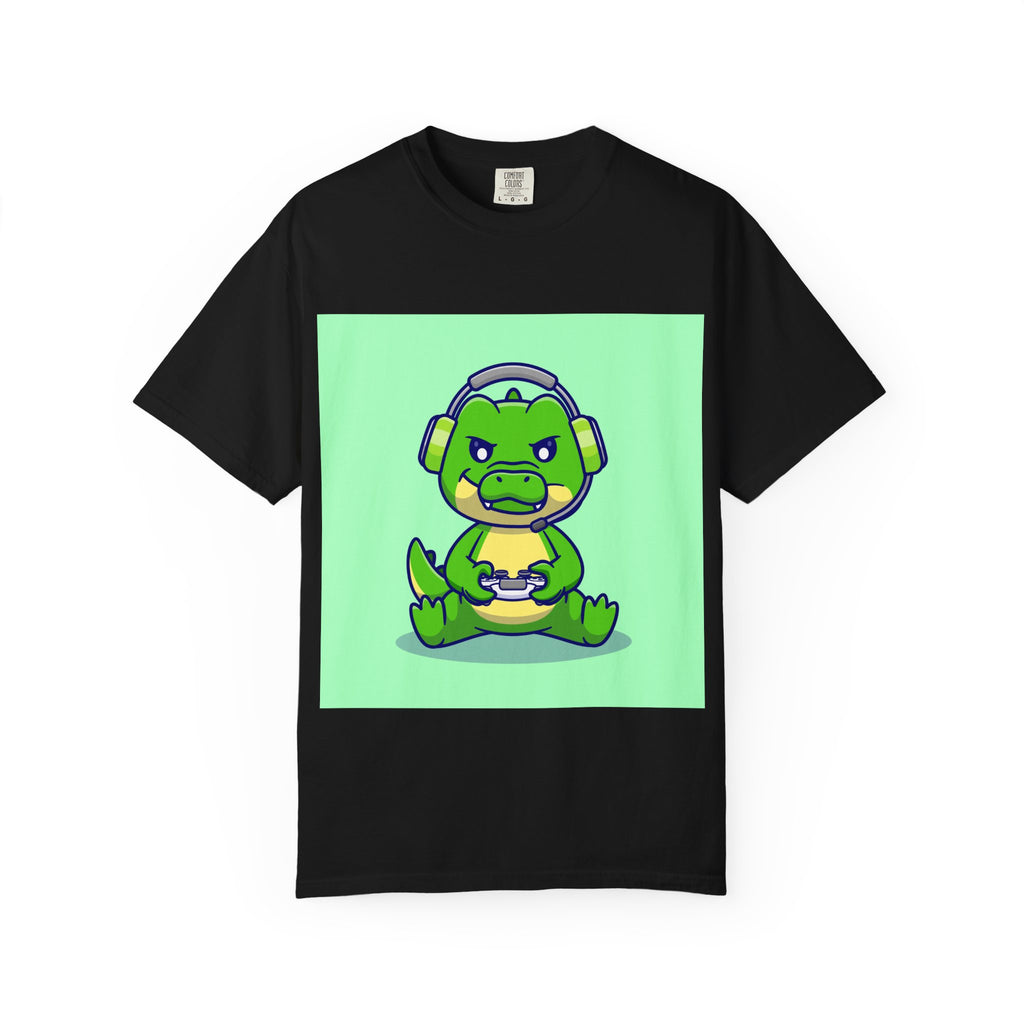 Playful Gaming Dinosaur T-shirt | Unisex Tee for Gamers, Unique Gift for Birthdays, Cute Cartoon Shirt, Casual Wear, Funny Graphic Tee