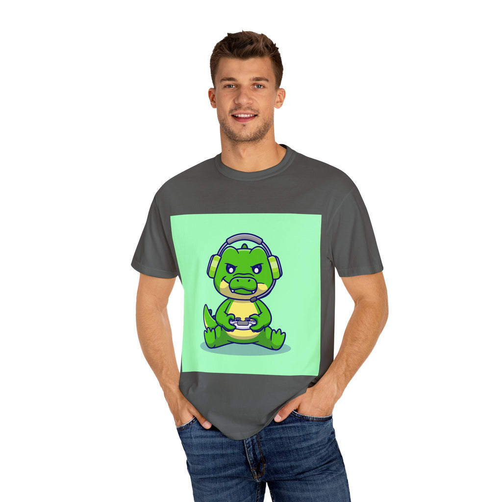 Playful Gaming Dinosaur T-shirt | Unisex Tee for Gamers, Unique Gift for Birthdays, Cute Cartoon Shirt, Casual Wear, Funny Graphic Tee