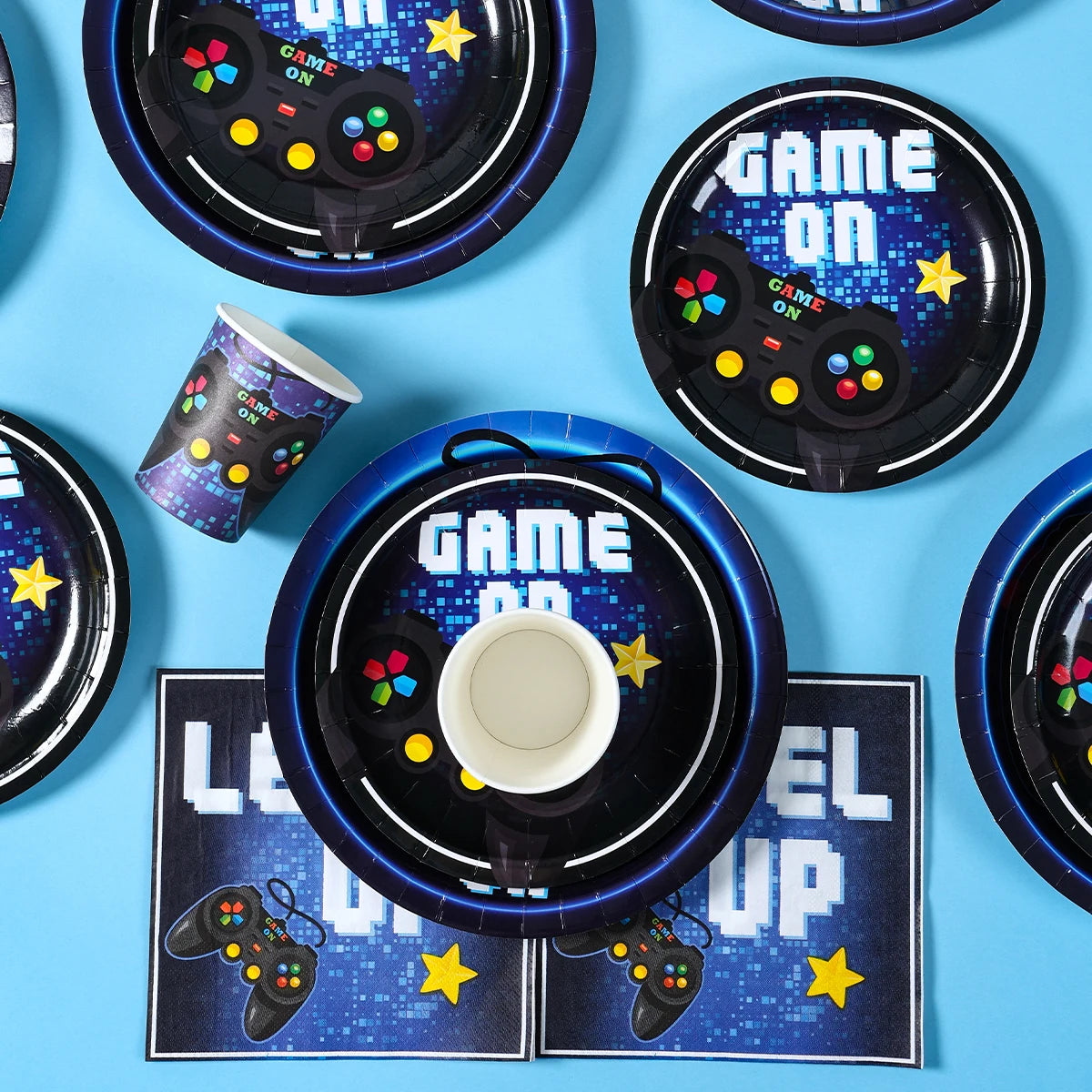 Game On Theme Party Decoration Disposable Paper Plates Cup Video Game Birthday Party Supplies Gaming Boys Birthday Party Decor