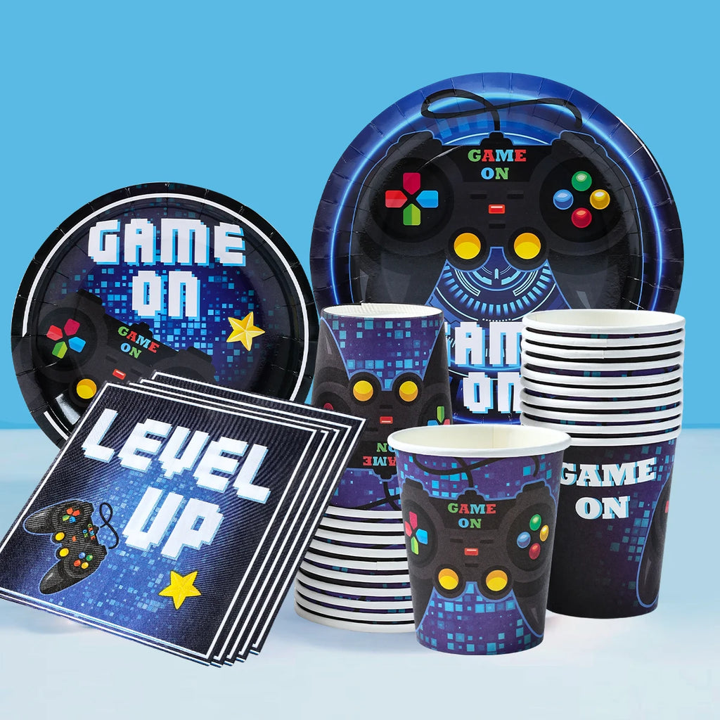 Game On Theme Party Decoration Disposable Paper Plates Cup Video Game Birthday Party Supplies Gaming Boys Birthday Party Decor