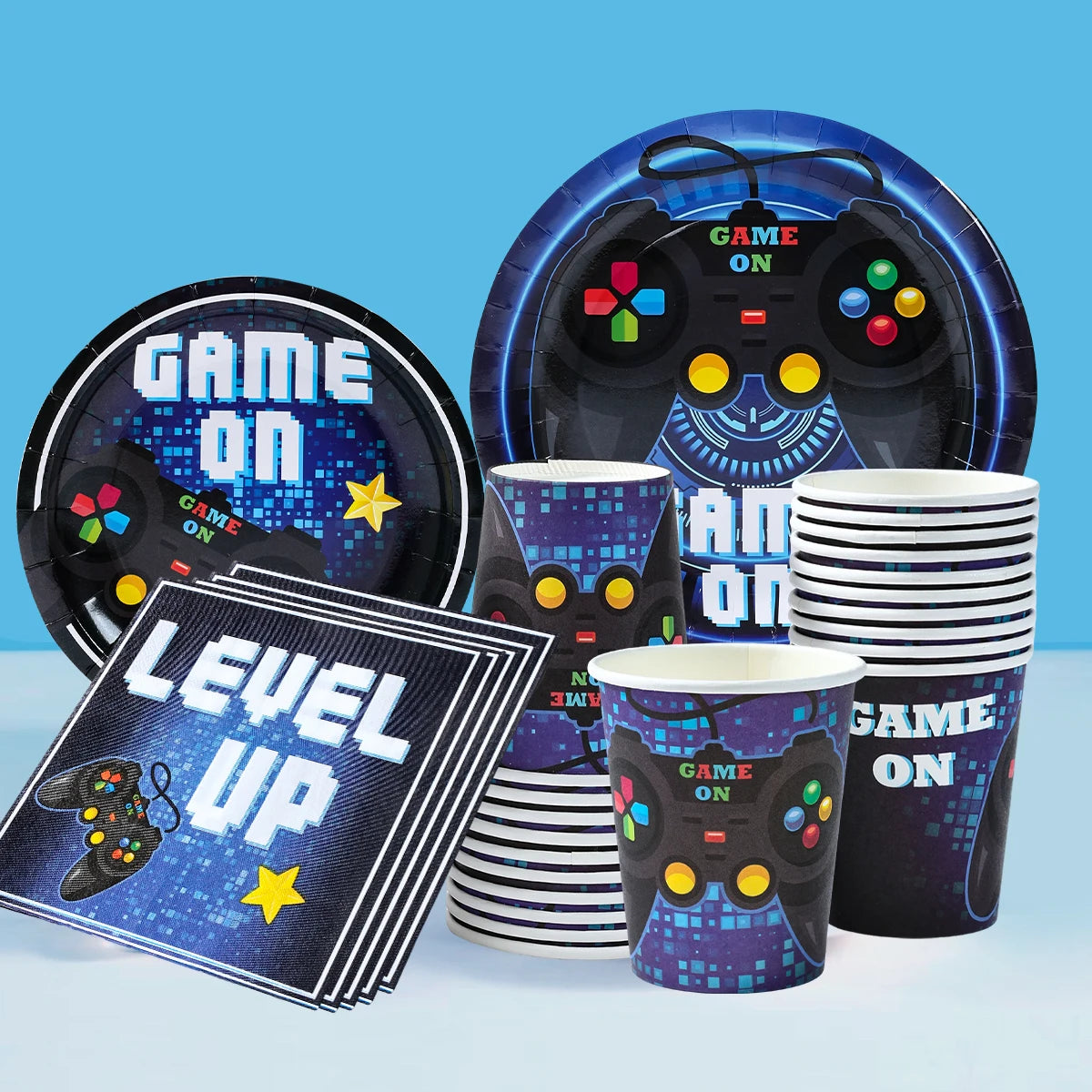 Game On Theme Party Decoration Disposable Paper Plates Cup Video Game Birthday Party Supplies Gaming Boys Birthday Party Decor