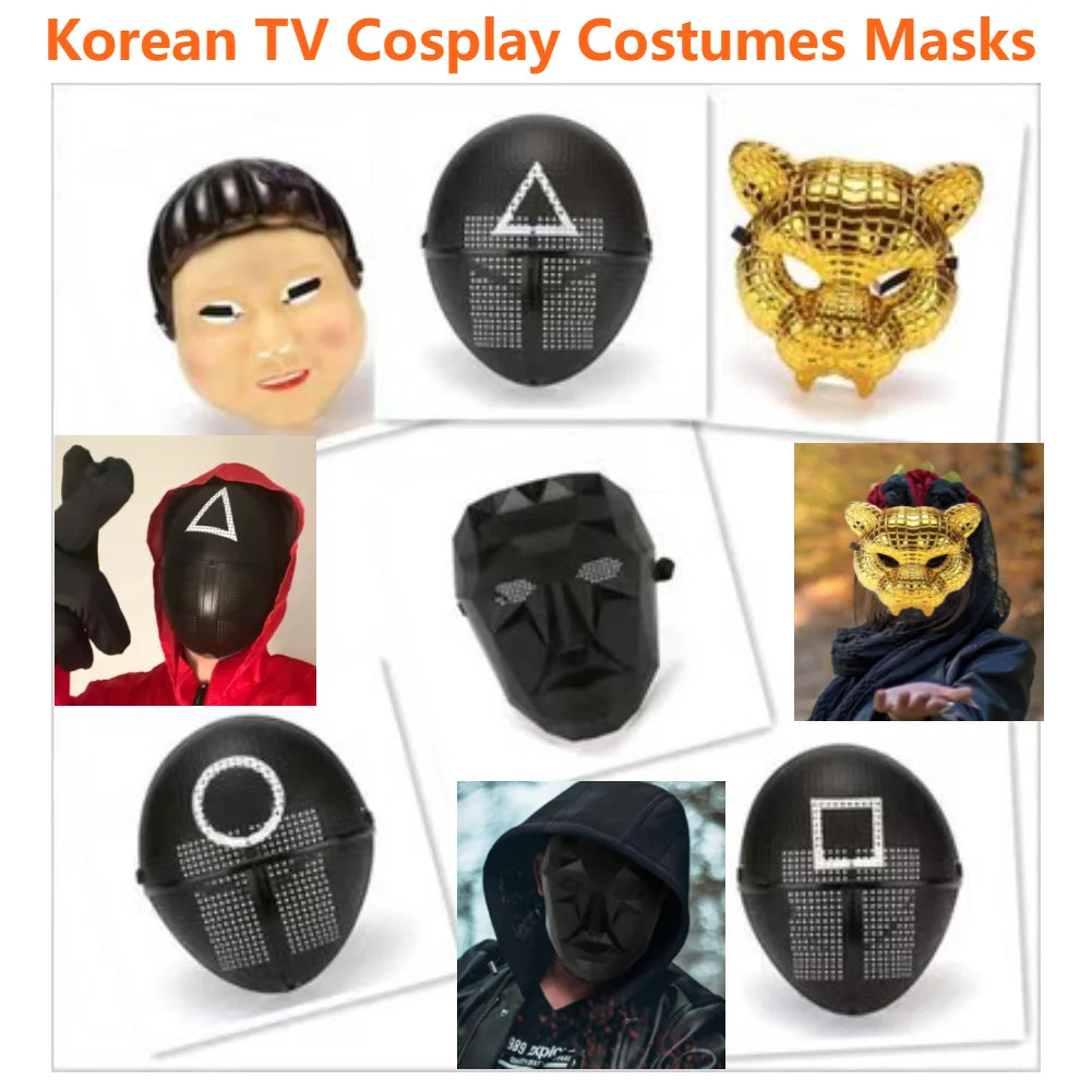 Korean Game 3 Korean TV Cosplay Costumes Masks Movie Theme Square Round Triangle BOSS Halloween Gold Leopard Dress up Mask