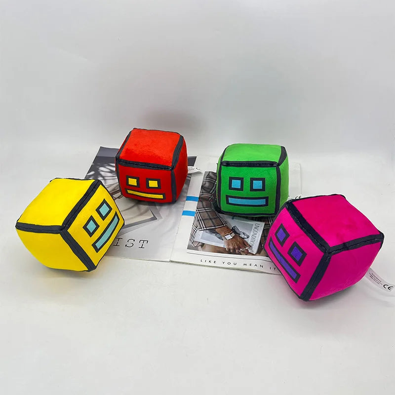 12cm New Halloween Geometry Dash Cube Plush Toys Small Pillow Stuffed Plushie Doll Square Pendant Game Cute Kids Birthday Gift