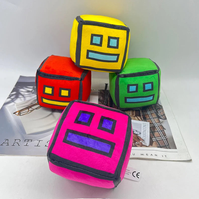 12cm New Halloween Geometry Dash Cube Plush Toys Small Pillow Stuffed Plushie Doll Square Pendant Game Cute Kids Birthday Gift