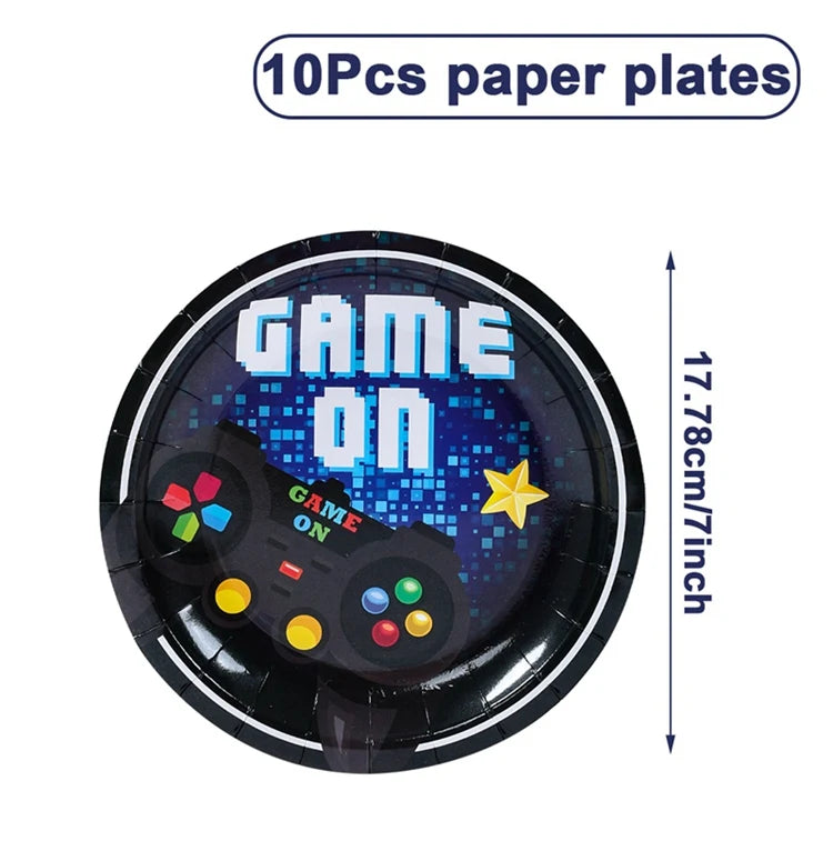 Game On Theme Party Decoration Disposable Paper Plates Cup Video Game Birthday Party Supplies Gaming Boys Birthday Party Decor