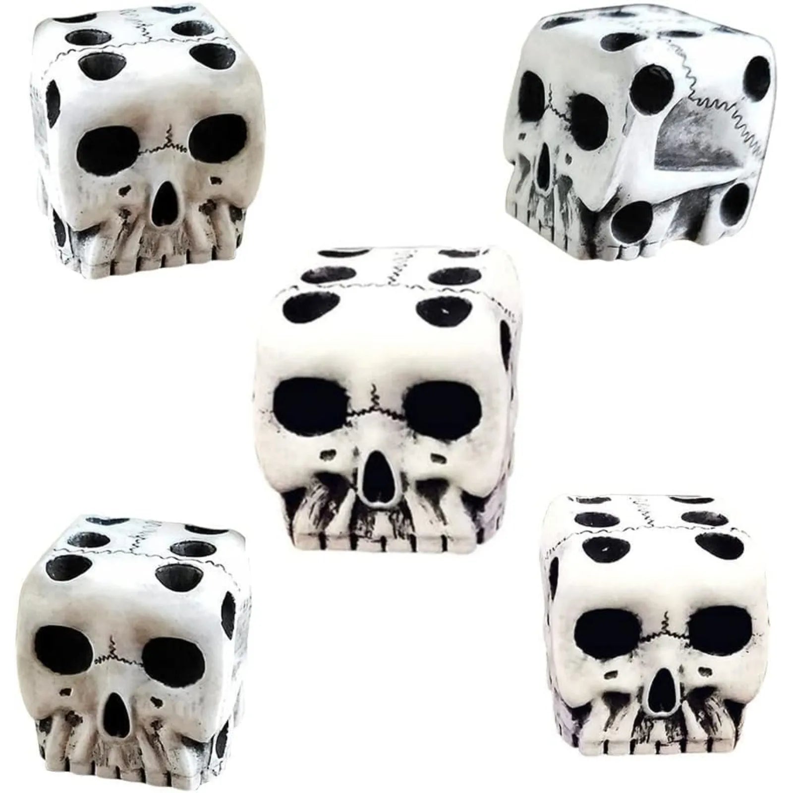 1 Pcs 5 Pcs 16mm 6 Face Six Sided Skull Pattern Resin D6 Dot Dices Black White Point For Dnd Trpg Rpg Table Board Game Halloween