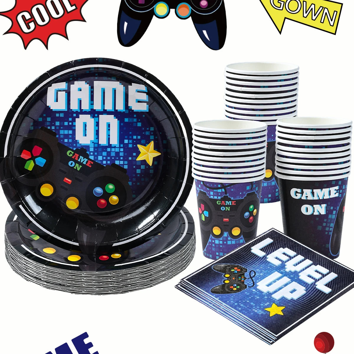 Game On Theme Party Decoration Disposable Paper Plates Cup Video Game Birthday Party Supplies Gaming Boys Birthday Party Decor